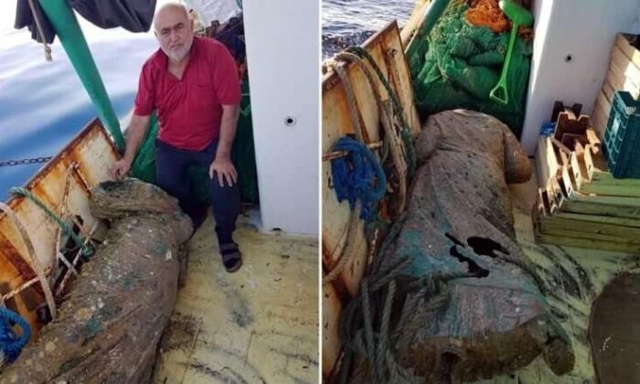 Ağlarına 300 kiloluk bronz kadın heykeli takıldı