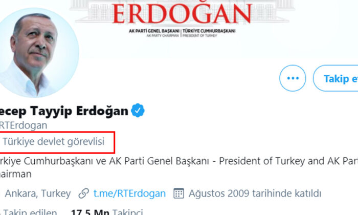Twitter, Erdoğan’ı ‘devlet görevlisi’ olarak etiketledi