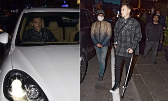 Mesut Özil koltuk değnekleriyle gezmeye devam ediyor